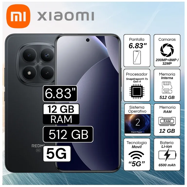Celular Redmi Note 15 Pro Plus 5G 6.83" Pulg. 12GB RAM 512GB HyperOS 2 - Negro