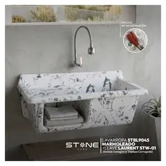 STONE - COMBO LAVADERO FIBRA DE VIDRIO CONTRAPLACADO MARMOLEADO STBL9045 + LAURENT STW-01