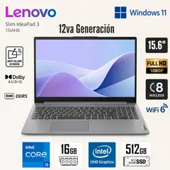 LENOVO - IdeaPad Slim 3 15IAH8 15.6" FHD Gris ártico Core i5-12450H 16GB RAM 512GB 83ER00N8LM