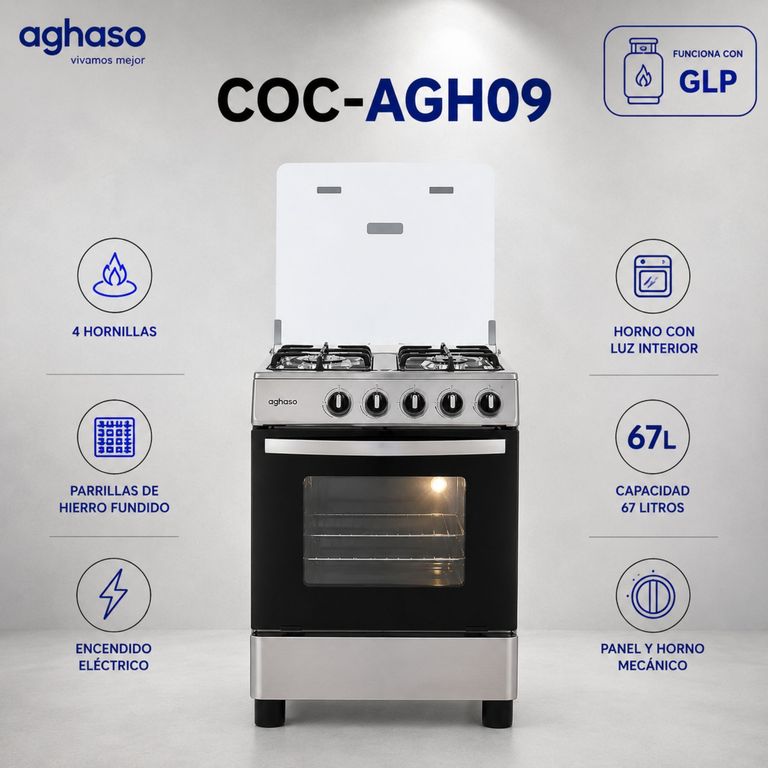 Cocina COC-AGH09 GLP 4 HORNILLAS ACERADA