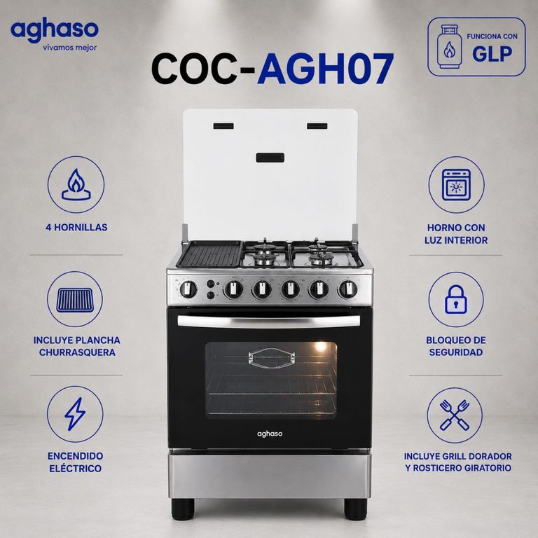 Cocina COC-AGH07 GLP 4 hornillas mas plancha churrasquera