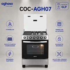 AGHASO - Cocina COC-AGH07 GLP 4 hornillas mas plancha churrasquera