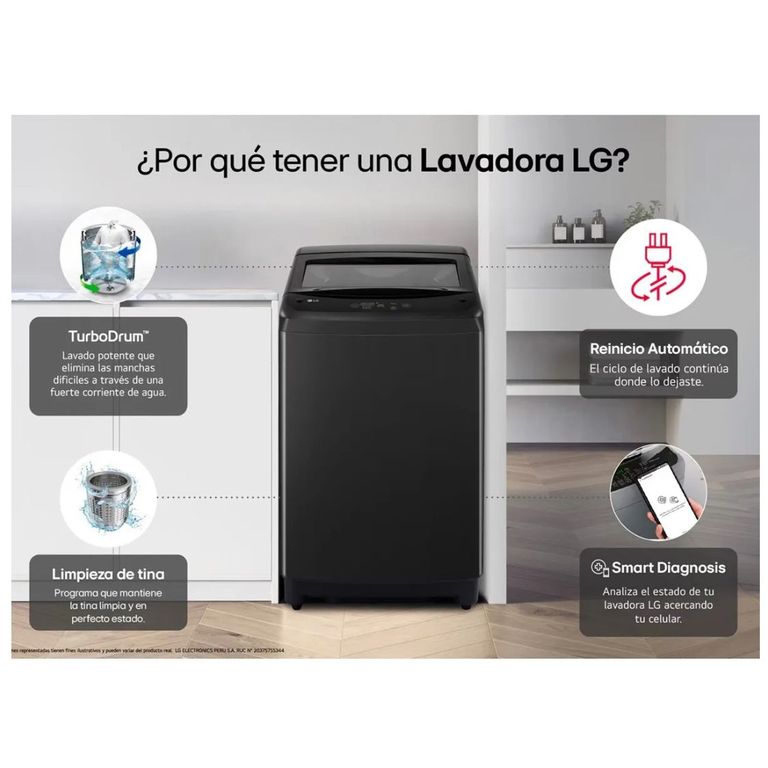 Lavadora Carga Superior 13Kg WT13OBVTB Onyx Color negro