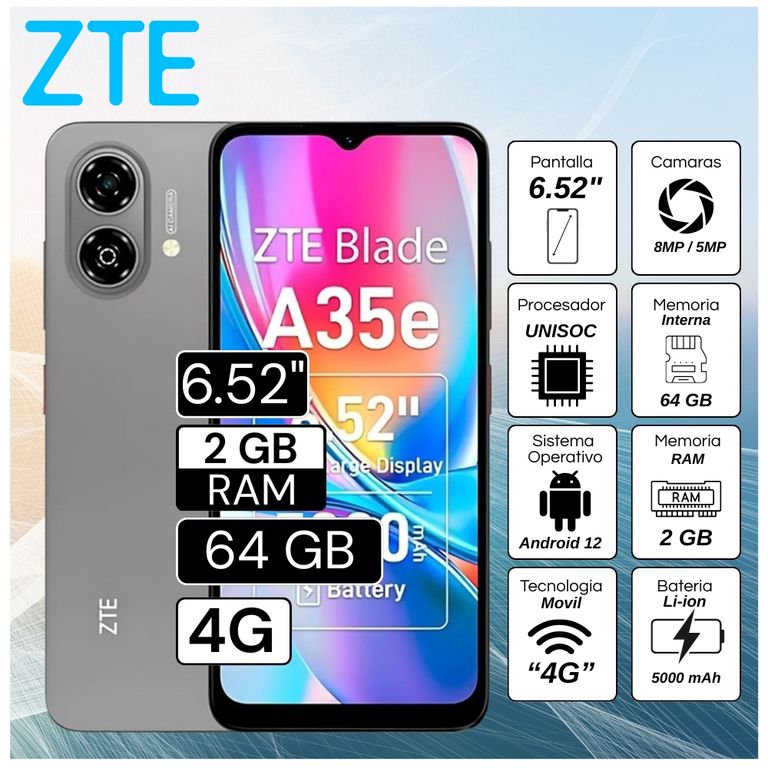Celular A35e 2GB RAM 64GB 6.52" Pulg. Android 12 - Gris