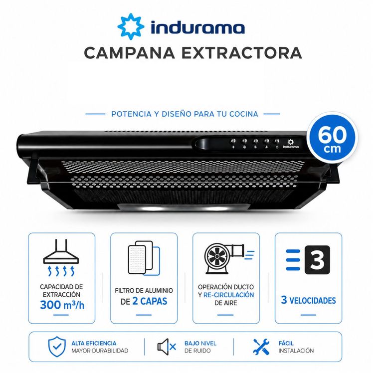 Campana Extractora CEI-602NE 3 velocidades 60cm negro