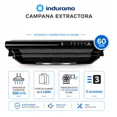 INDURAMA - Campana Extractora CEI-602NE 3 velocidades 60cm negro