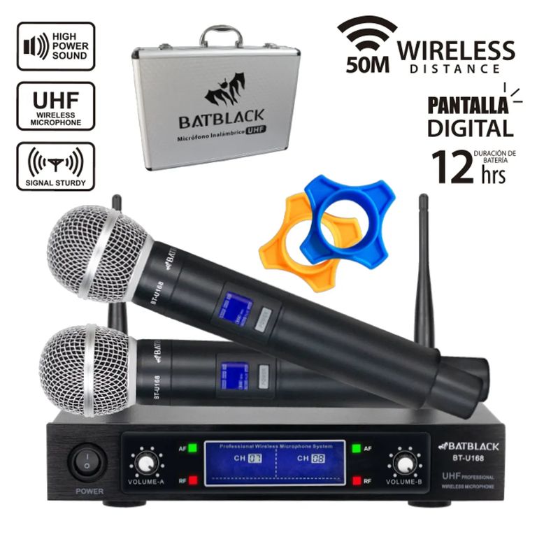 Microfono Inalambrico Doble Profesional UHF BT-U168 Karaoke Conferencias