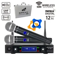 BATBLACK - Microfono Inalambrico Doble Profesional UHF BT-U168 Karaoke Conferencias