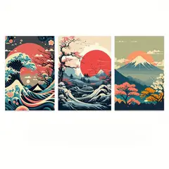 VATYERTY - Set of 3 De Decoración De Pared Con Paisaje Japonés Sin Marco