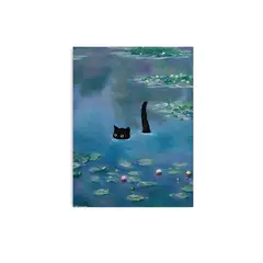 VATYERTY - 1 Póster De Lienzo De Gato Negro Y Nenúfares