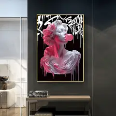 VATYERTY - Chica Rosa Elegante Soplando Impresión Artística En Lienzo De Globos