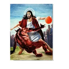 VATYERTY - Jesús Y Satanás Jugando Al Baloncesto, Lienzo Sin Marco