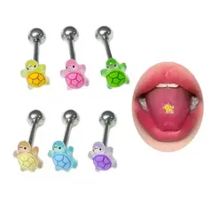 GENERICO - Set x 2 Piercings para lengua modelo tortuguita de colores al azar