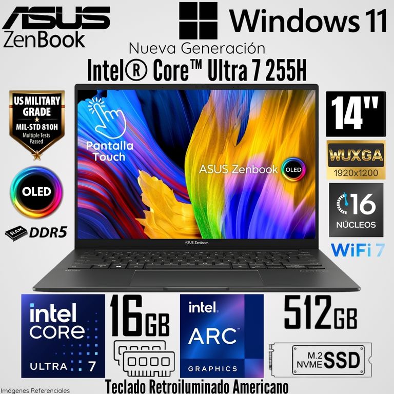 Laptop Zenbook UX3405CA-U7512 Intel Core Ultra 7 255H 16GB RAM 512GB SSD 14" WUXGA OLED Táctil