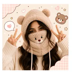 GENERICO - Gorro Capucha de Osito Plush para Mujer Invierno Kawaii Súper Suave Marron