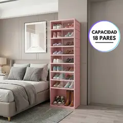 GENERICO - Zapatera Organizador De 18 Pares Con Ruedas y Puertas Imantadas Color Rosa