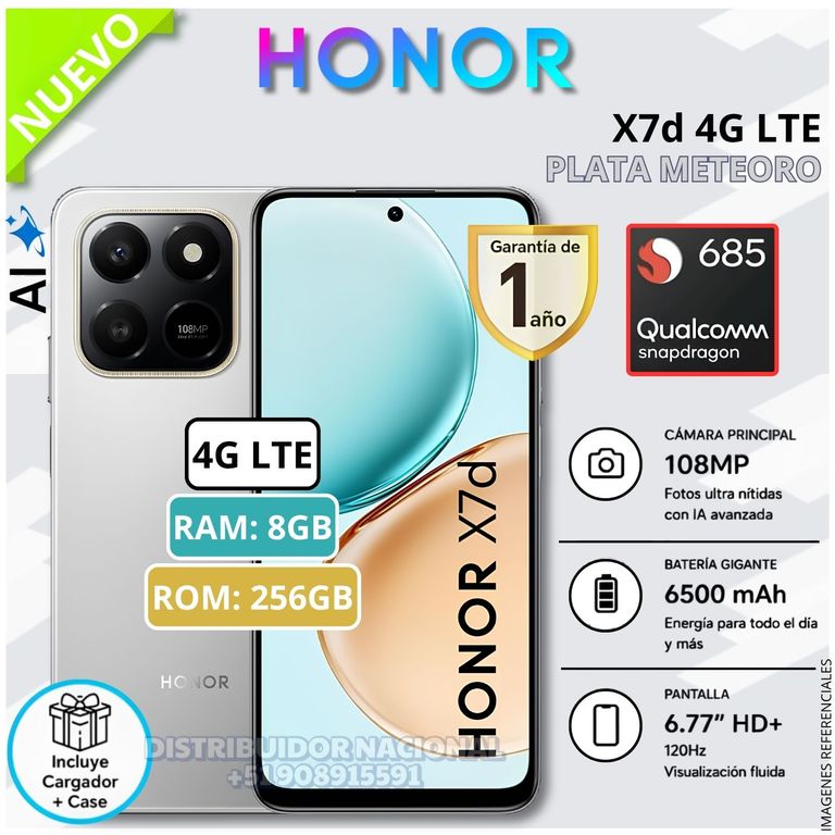 Celular Smartphone X7d 256GB ROM 8GB RAM 108 MP 6500 mAh Android 15 - Plata Meteoro