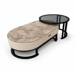 GENERICO - Mesa De Centro Vidrio Panel Tipo Marmol De Lujo