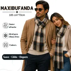 GENERICO - Maxi Bufanda Chalina Suave Unisex 185cm x 72cm Diseño a Cuadros