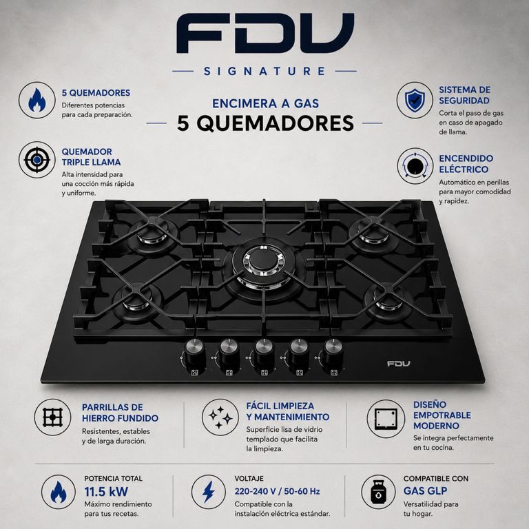 Encimera Signature 90 cm 5 Quemadores GLP