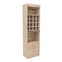 FMFURNITURE - Bar Alto 2 Puertas 16 Botelleros Fm-001C Café Claro