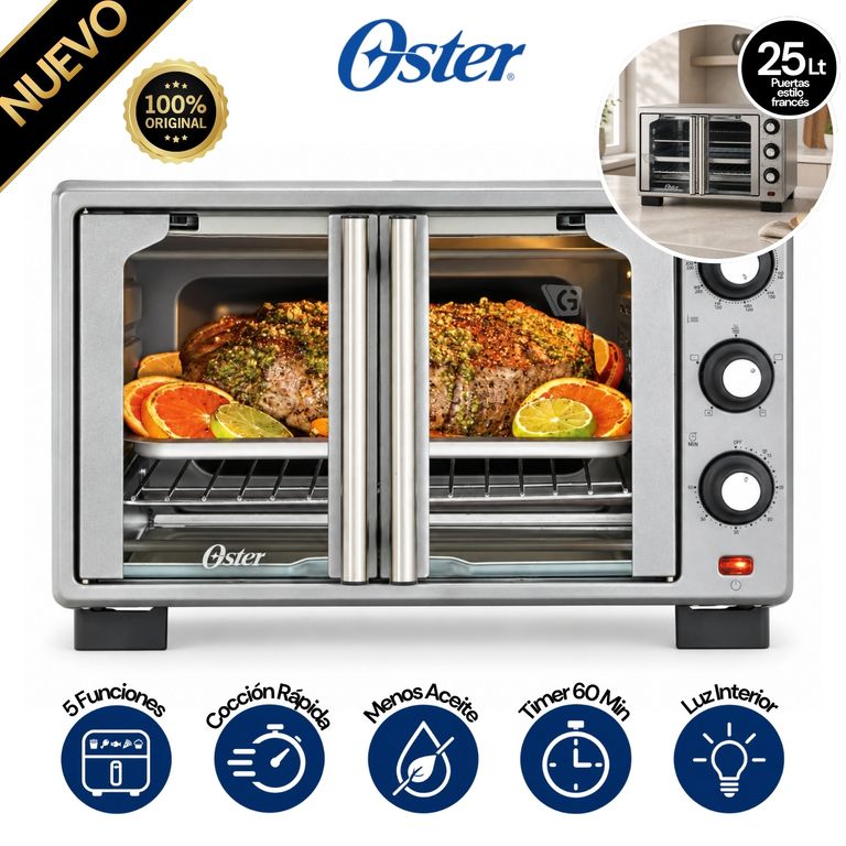 Horno con freidora de aire Oster® de 25 litros, puertas francesas, TSSTTV25FDMAFNS