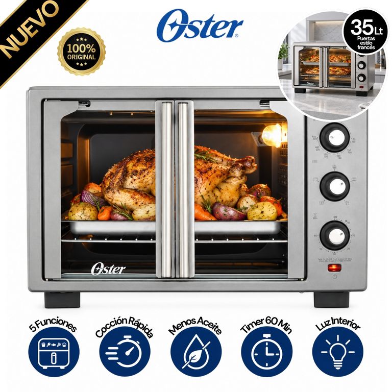 Horno con freidora de aire Oster® de 35 litros, puertas francesas, TSSTTV35FDMAFNS