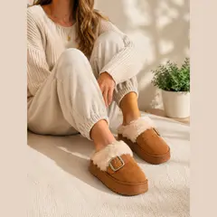 GENERICO - Pantuflas Plush Abrigadoras para Mujer - Modelo Cozy Buckle