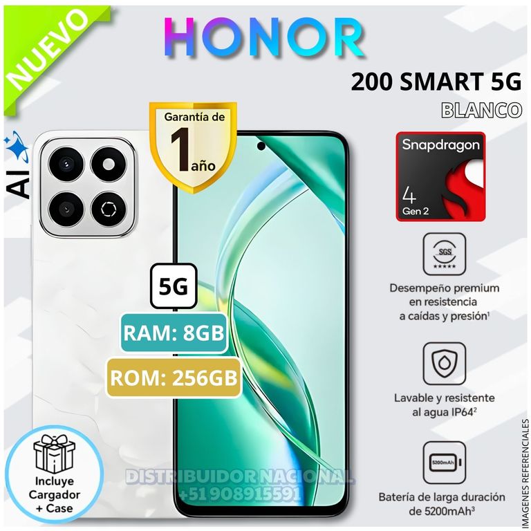 Celular Smartphone 200 SMART 5G 256GB ROM 8GB RAM Snapdragon 4 Gen 2 IP64 - Blanco