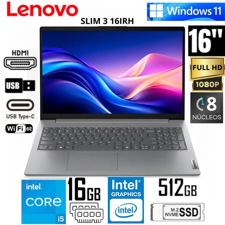 Laptop IdeaPad Slim 3 16IRH10 16" Intel Core i5-13420H 16GB RAM 512GB  83K2006NLM