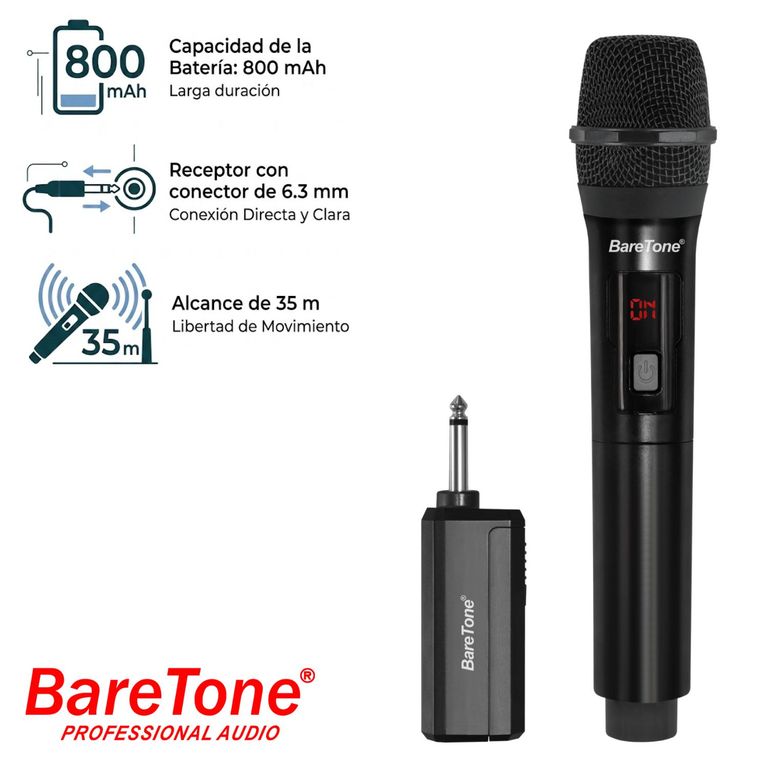 Micrófono Inalámbrico WM2401 Alcance 35 m Plug Jack 6.3 mm