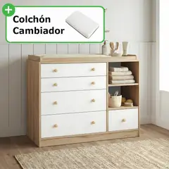 GENERICO - Cómoda Cambiador Para Bebé Amore 5 Cajones Blanco y Duna 120 cm + Colchón Huk