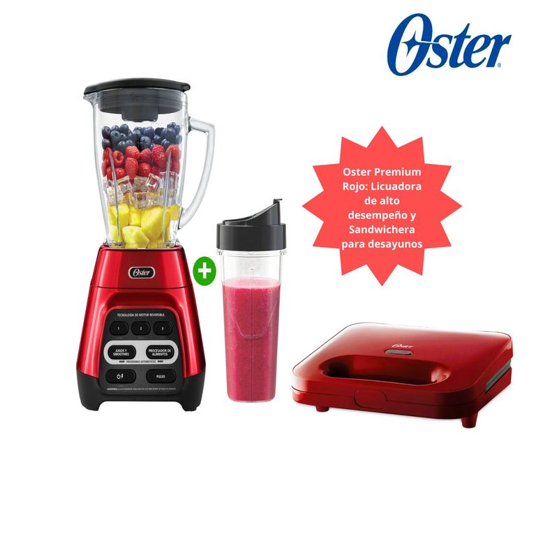 Licuadora 1000 Watts Reversible + Vaso BLSTPYG1310RBG + Sandwichera Rojo CKSTSM2885R
