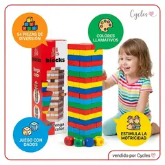 GENERICO - Torre de Desafío Arcoíris: 54 Bloques de Madera con Dados