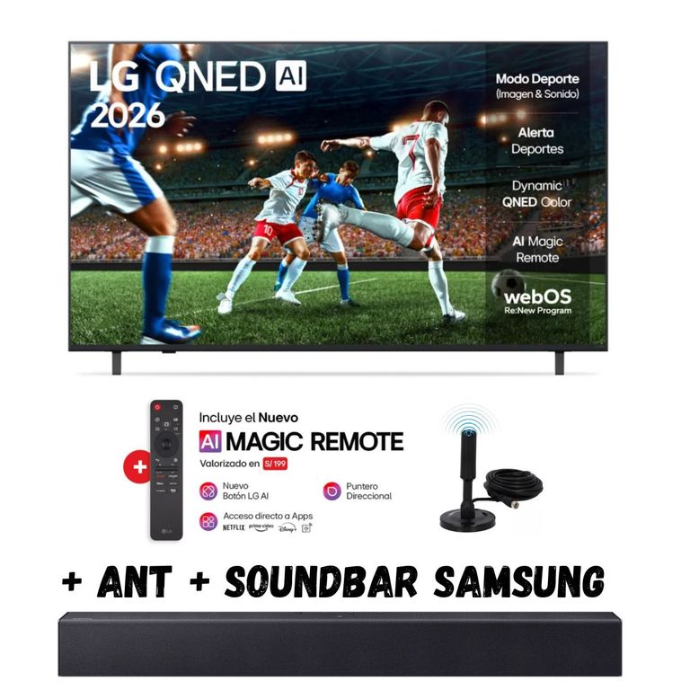 Televisor Smart TV 55'' UHD 4K QNED WebOS 55QNED73ASA 2025 + Ant + Soundbar Samsung
