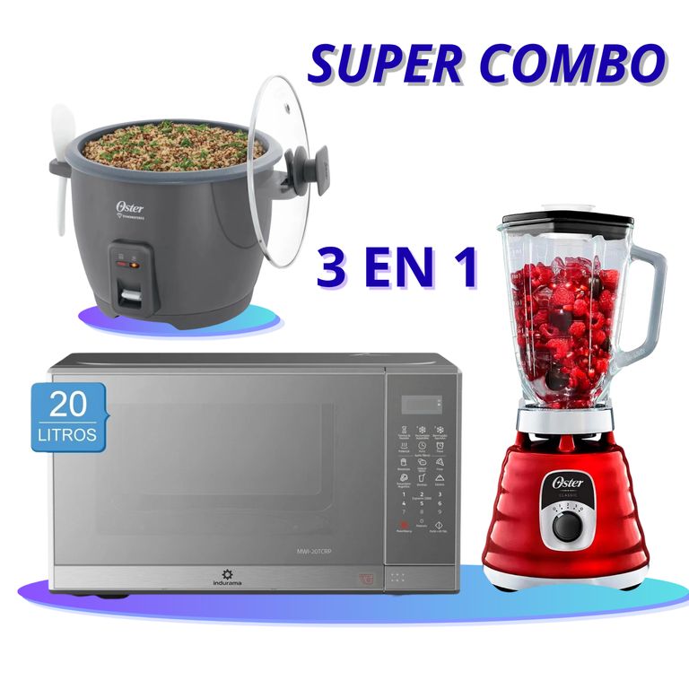 Combo 3 en 1 + Oster: Microondas 20L, Licuadora y Arrocera