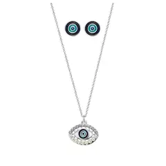 Esika - Set Collar Aretes TURKISH SPELL doble baño de plata,perlas Cristales - Amuletos Protección Suerte