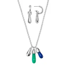 Esika - Set Collar Aretes Cuarzos de Tierra - Doble baño de plata y piedras - Amuletos Protección Suerte