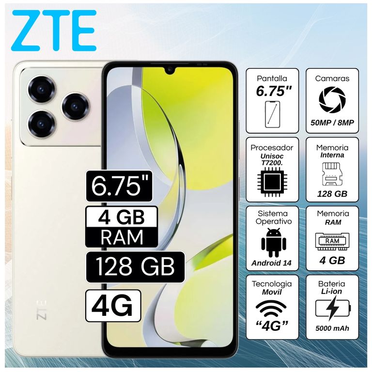 Celular A56 6.75" Pulg. 4GB RAM 128GB Android 14 - Dorado