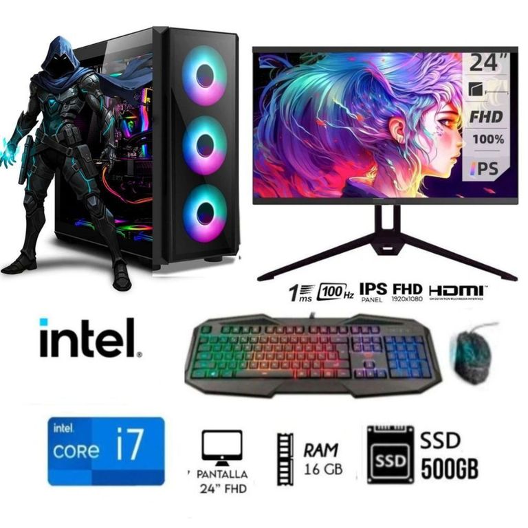 Computadora PC CORE i7 3.2Ghz Ram 16GB  SSD 500GB Monitor 24 FULL HD