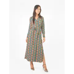 MICHELLE BELAU - Vestido maxi camisero estampado geométrico lazo cinturón