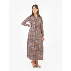 MICHELLE BELAU - Vestido maxi camisero estampado geométrico lazo cinturón