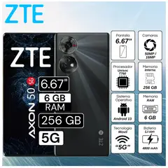 ZTE - Celular Axon 50 5G 6.67" Pulg. 6GB RAM 256GB Android 13 - Negro