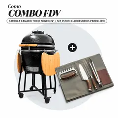 FDV - COMBO PARRILLA KAMADO TOKIO NEGRO 22 + SET ESTUCHE ACCESORIOS PARRILLERO