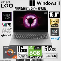 LENOVO - Laptop LOQ 15ARP10E AMD Ryzen 7 7735HS 16GB RAM 512GB SSD RTX 4050-6GB 15.6" FHD 144Hz