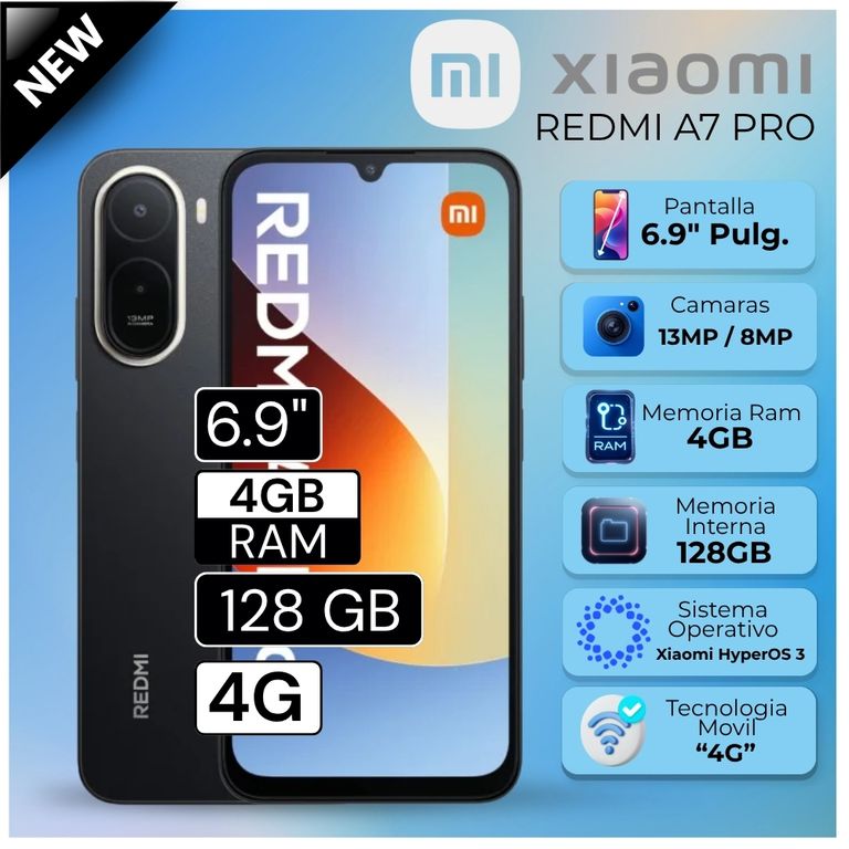 Celular Redmi A7 Pro 6.9" Pulg. 4GB RAM 128GB HyperOS 3 - Negro