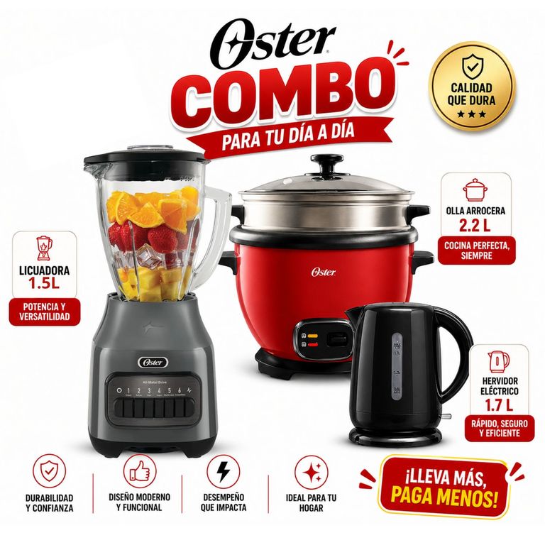Combo Olla Arrocera 2.2 + Licuadora 6 velocidades + hervidor 1.7l