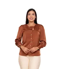 VICCI - Blusa ml Trayi seda satinada tabac color entero