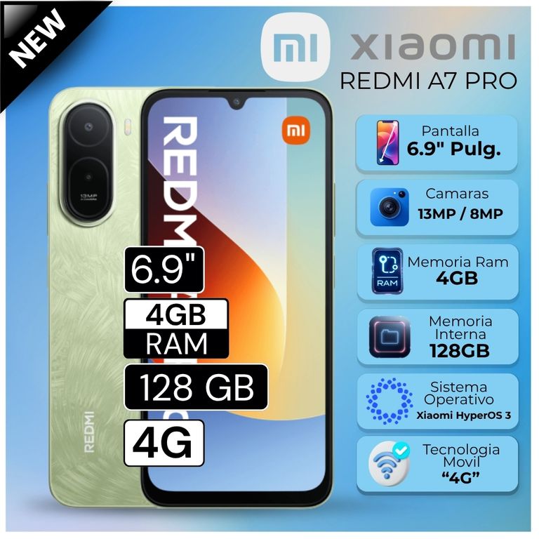 Celular Redmi A7 Pro 6.9" Pulg. 4GB RAM 128GB HyperOS 3 - Verde Palmera