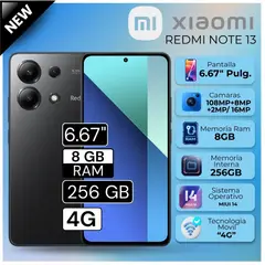XIAOMI - Celular Redmi Note 13 8GB RAM 256GB 6.67" Pulg. MIUI 14 - Midnight Black